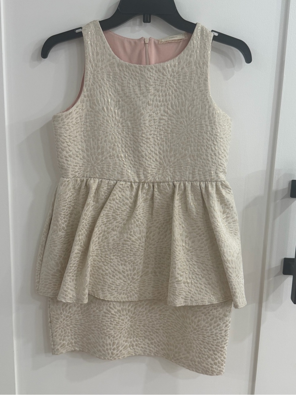 Soprano Girls Size 16 XL Gold Metallic Brocade Peplum Party Dress Champagne